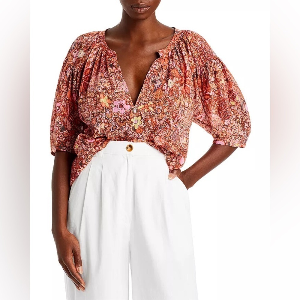 A.L.C Julianna Silk Short-sleeve Top In Sorbet Multi Size 4